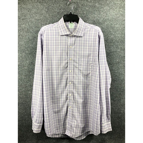 BROOKS BROTHERS Shirt Milano Men's 17-35 Purple Plaid Long Sleeve Button Up 1818 - Picture 2 of 16